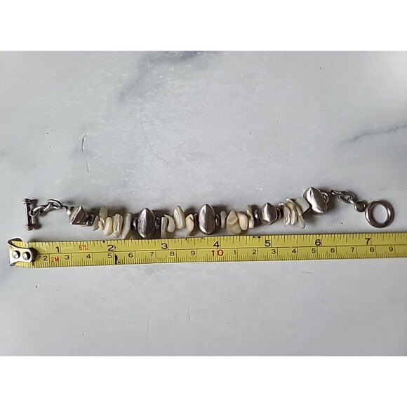 925 Sterling Silver & MOP Beaded Bracelet Vintage Toggle Closure - Picture 8 of 10